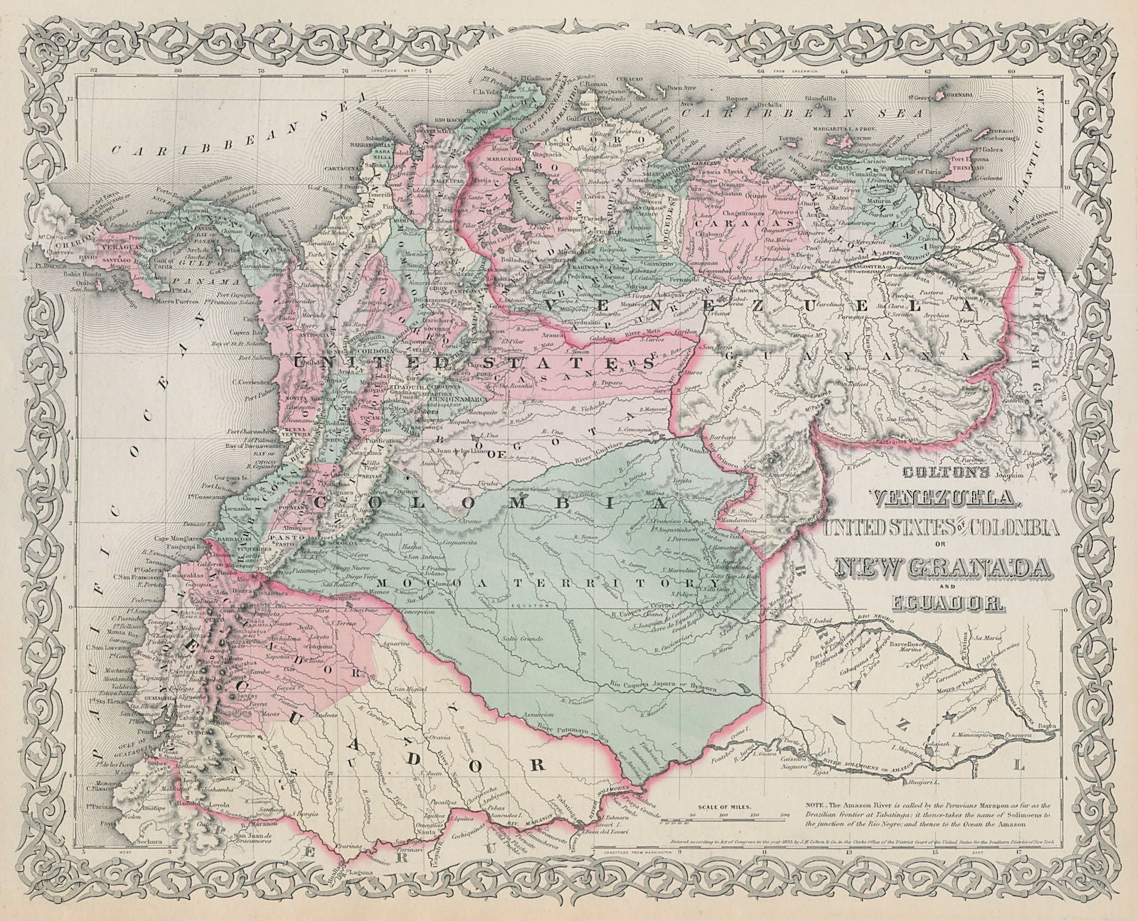 Colton's Venezuela, United States of Colombia or New Granada & Ecuador 1869 map